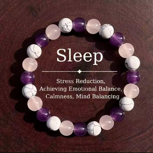 Aura Balancing Sleep Bracelet –Natural Stone 
White Turquoise, Amethyst & Rose - Picture 5 of 8
